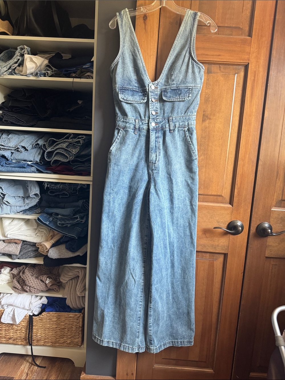 Cider Light Blue Denim Sleeveless Wide-Leg Jumpsuit - Picture 2 of 2